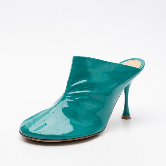 NEW in Box Bottega Veneta EU38 US8 Supergloss Leather Mule Heel Turquoise Shoe - Picture 4 of 8
